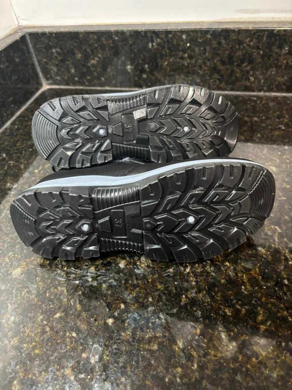 New Black Slip-On Waterproof Winter Sneakers with Gray Faux Fur Lining Size 37